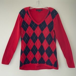Tommy Hilfiger Red and Black Argyle Sweater